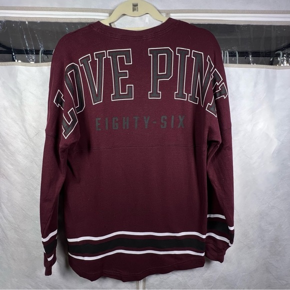 Pink Sweatshirt Womens XS Maroon Long Sleeve Scalloped Pullover - Picture 3 of 4